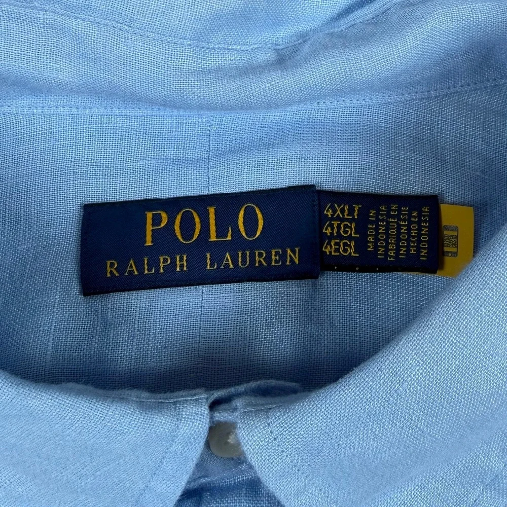NEW Polo Ralph Lauren Mens 4XLT Blue 100% Linen Short Sleeve Button Down Shirt